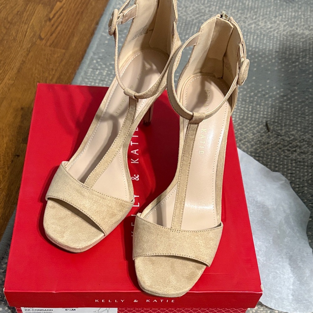 Kelly & Katie Beige Ankle Strap Heels